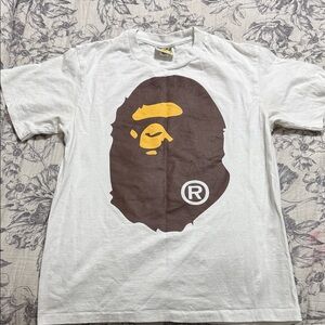 Bape White Tee with Brown and Yellow Ape Graphic